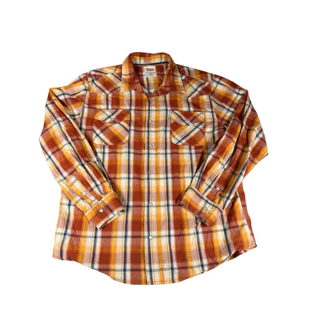 Levi's Modern Fit Pearl Snap Western Plaid Shirt Men's XXL Burnt Orange